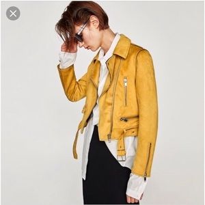 Zara Basics Mustard Suede Moto Jacket Size S